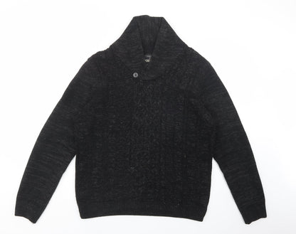 Preloved Peacocks Mens Black Collared  Acrylic Pullover Jumper Size M - Front