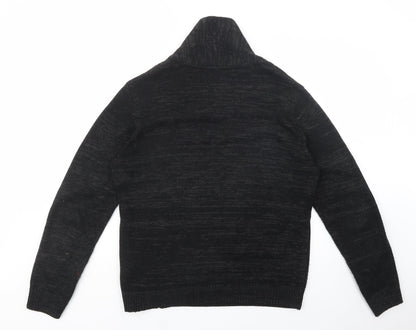 Preloved Peacocks Mens Black Collared  Acrylic Pullover Jumper Size M - Back