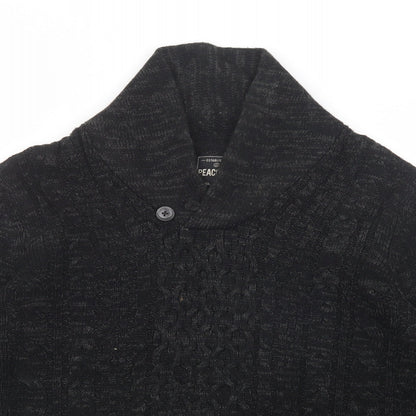 Preloved Peacocks Mens Black Collared  Acrylic Pullover Jumper Size M - Detail