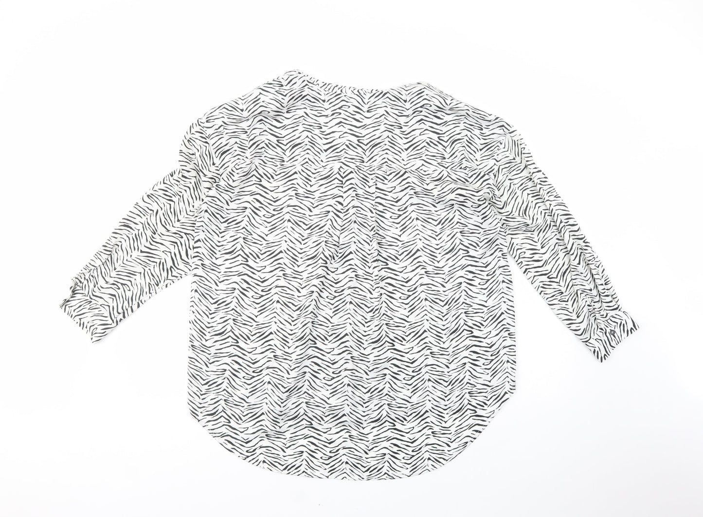 Zara Womens White Animal Print Polyester Basic Button-Up Size L Collared