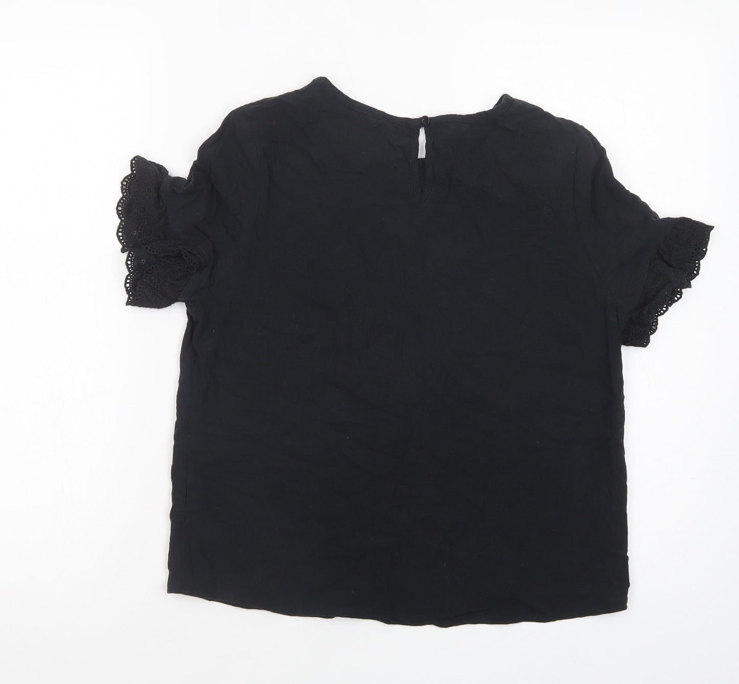 SheIn Womens Black  Cotton Basic Blouse Size S Crew Neck - Lace Detail