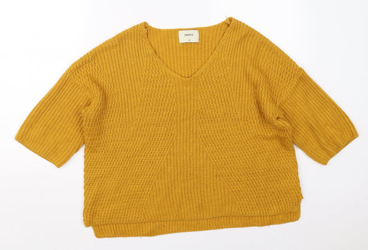 Papaya Womens White V-Neck  Acrylic Pullover Jumper Size M