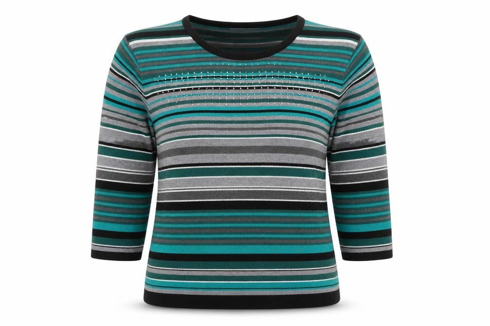 Fabrizio Womens Green Round Neck Striped Acrylic Pullover Jumper Size XL