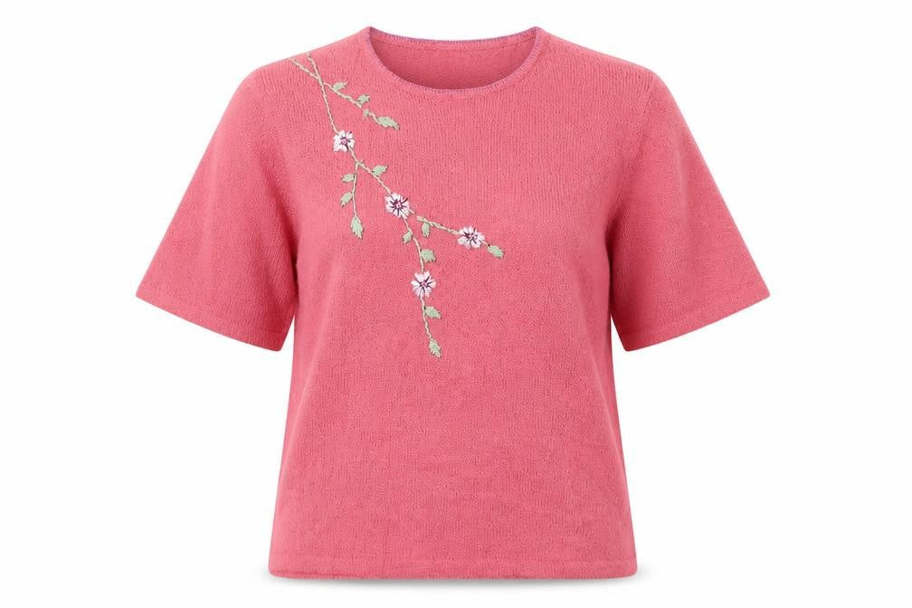 EWM Womens Pink Round Neck Floral Acrylic Pullover Jumper Size 14