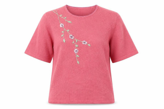 EWM Womens Pink Round Neck Floral Acrylic Pullover Jumper Size 14