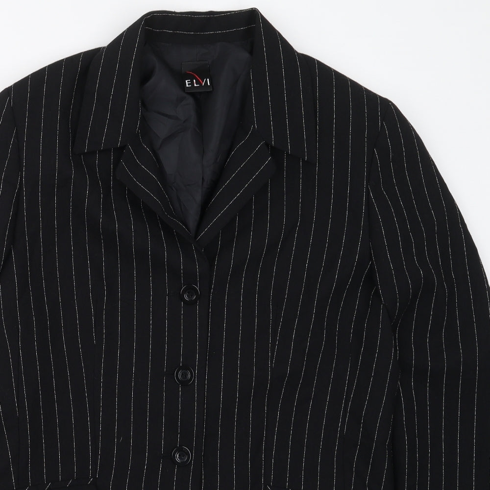 ELVI Womens Black Striped Polyester Jacket Suit Jacket Size 14