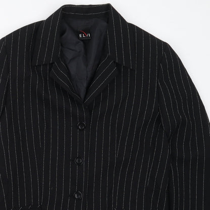 ELVI Womens Black Striped Polyester Jacket Suit Jacket Size 14