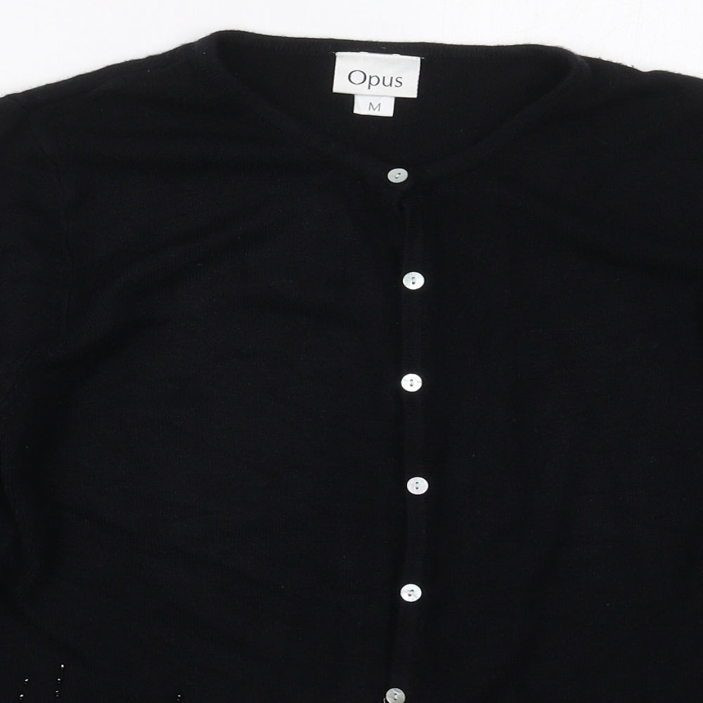 OPUS Womens Black Round Neck  Acrylic Cardigan Jumper Size M