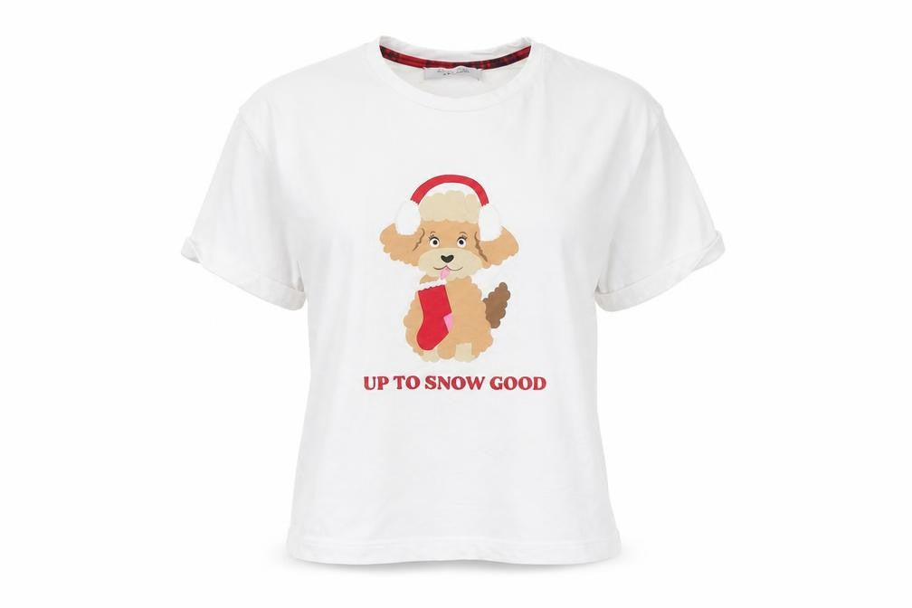 New Look Girls White  Cotton Basic T-Shirt Size XS Round Neck Pullover - 'Up to snow good'