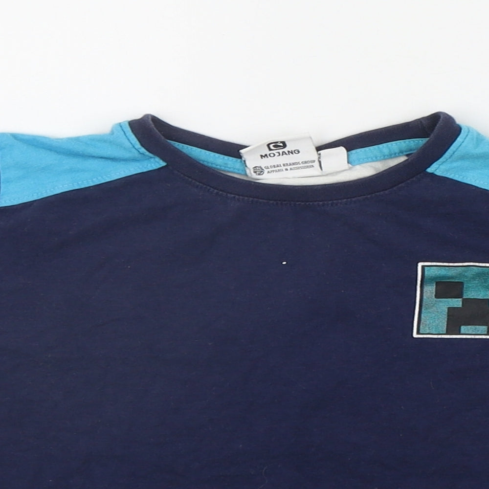Primark Boys Blue  Cotton Basic T-Shirt Size 5-6 Years Round Neck Pullover - Minecraft