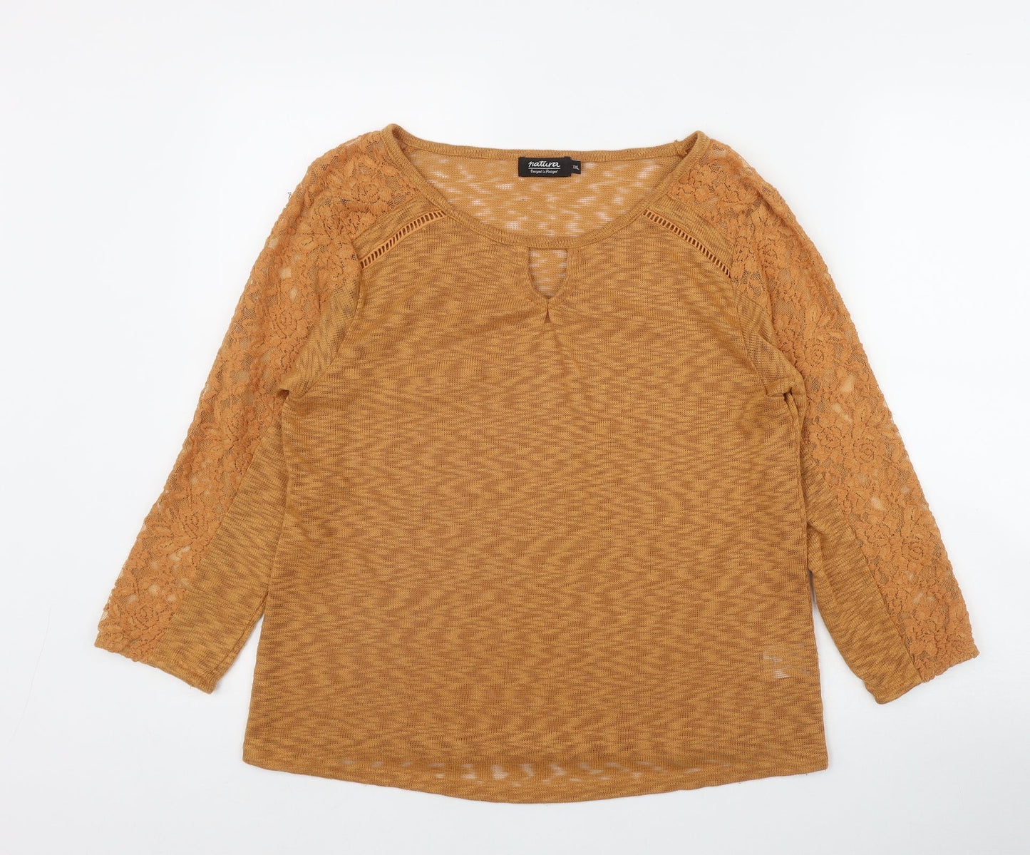 Natura Womens Orange  Polyester Basic T-Shirt Size 2XL Round Neck