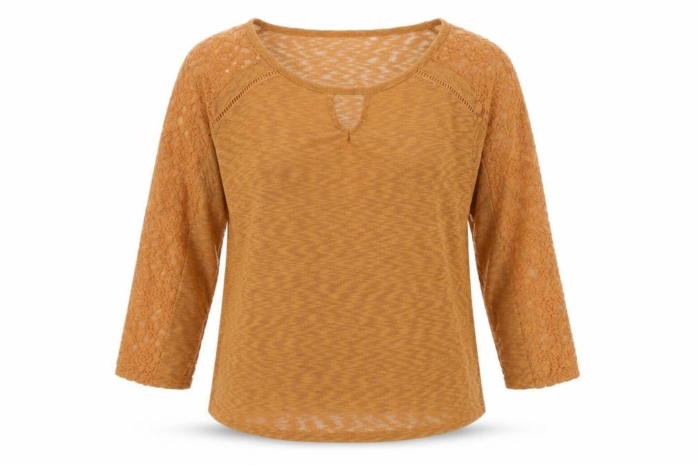 Natura Womens Orange  Polyester Basic T-Shirt Size 2XL Round Neck