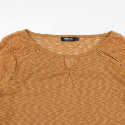 Natura Womens Orange  Polyester Basic T-Shirt Size 2XL Round Neck
