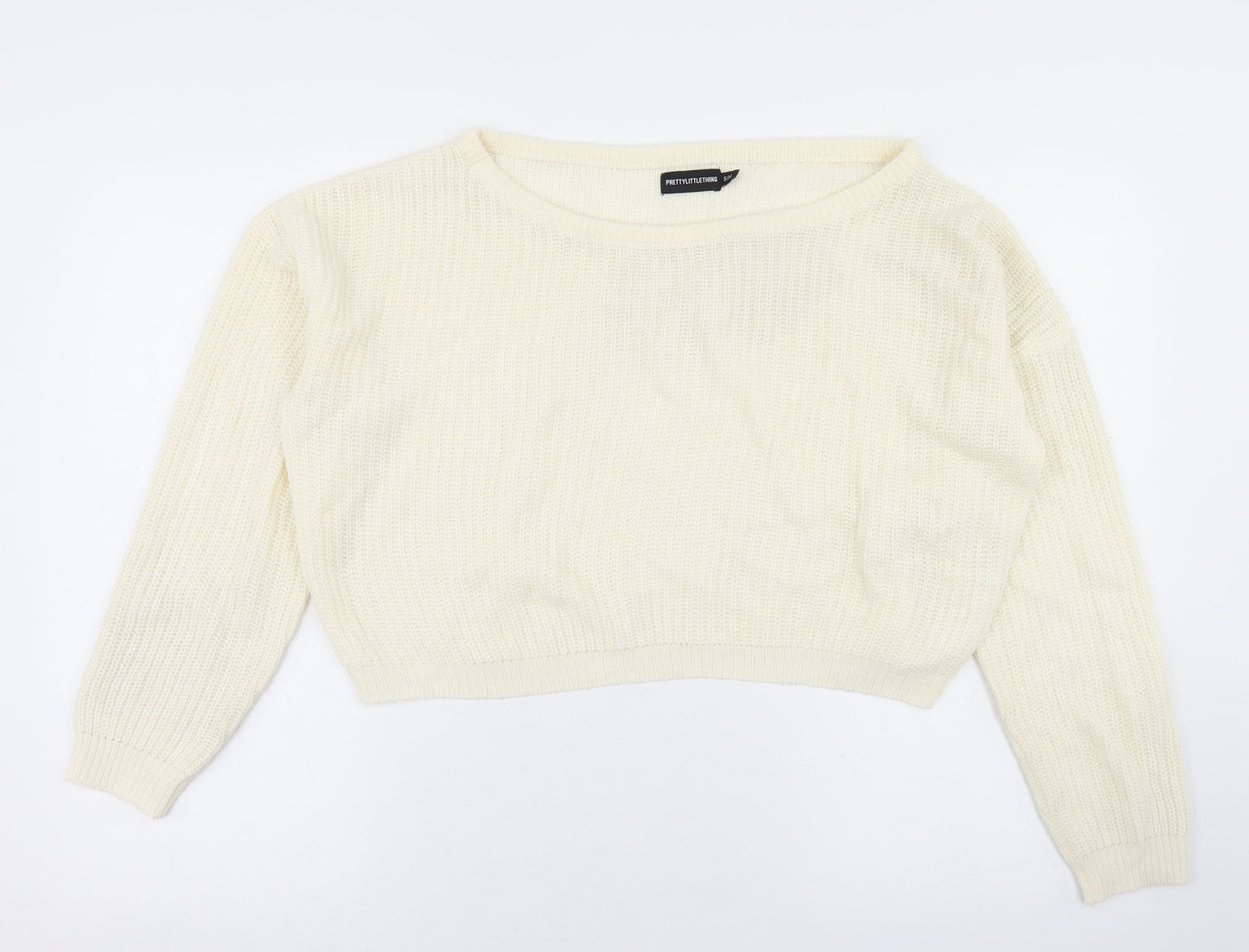PRETTYLITTLETHING Womens White Round Neck  Acrylic Pullover Jumper Size S