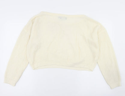 PRETTYLITTLETHING Womens White Round Neck  Acrylic Pullover Jumper Size S