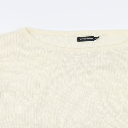PRETTYLITTLETHING Womens White Round Neck  Acrylic Pullover Jumper Size S
