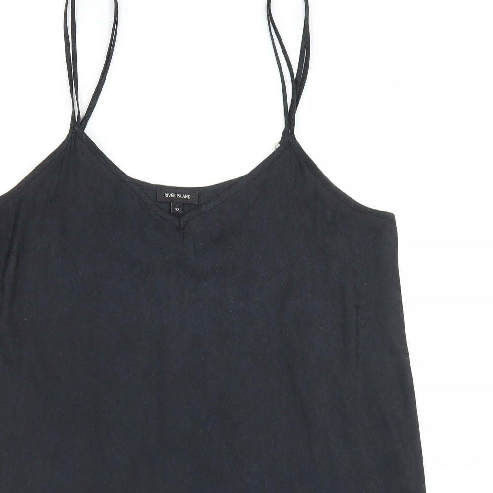 River Island Womens Black Animal Print Polyester Camisole Blouse Size 10 Round Neck