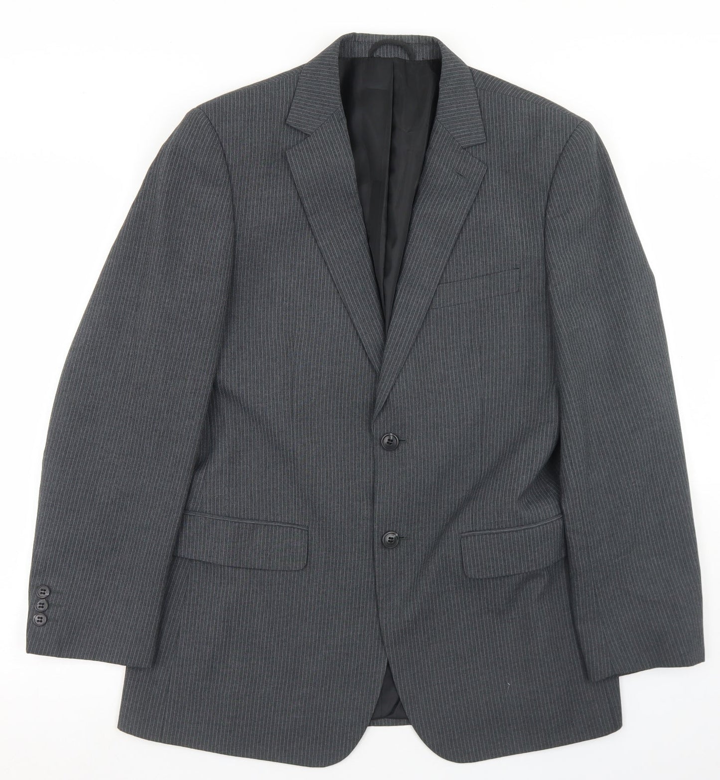 Jack Reid Mens Grey Striped Polyester Jacket Blazer Size 38