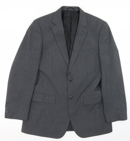 Preloved Jack Reid Mens Grey Striped Polyester Jacket Blazer Size 38 - Front