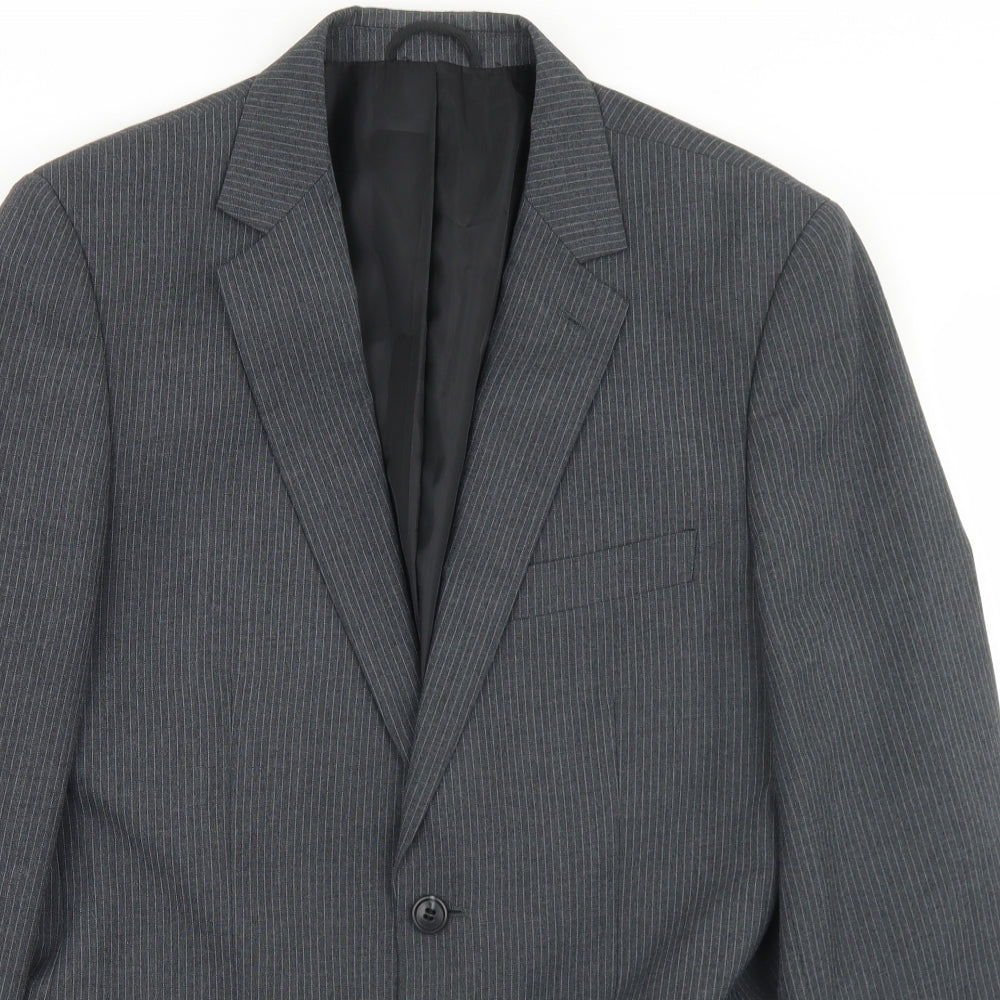 Jack Reid Mens Grey Striped Polyester Jacket Blazer Size 38