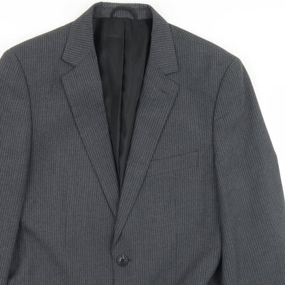 Preloved Jack Reid Mens Grey Striped Polyester Jacket Blazer Size 38 - Detail