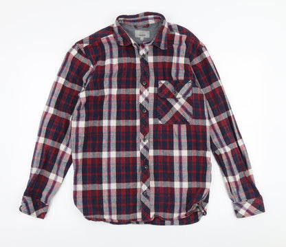 Marks & Spencer Mens Multicoloured Plaid Cotton  Button-Up Size S Collared Button