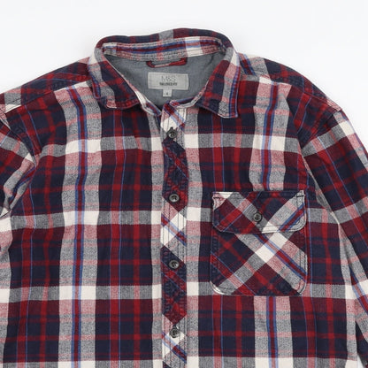 Marks & Spencer Mens Multicoloured Plaid Cotton  Button-Up Size S Collared Button