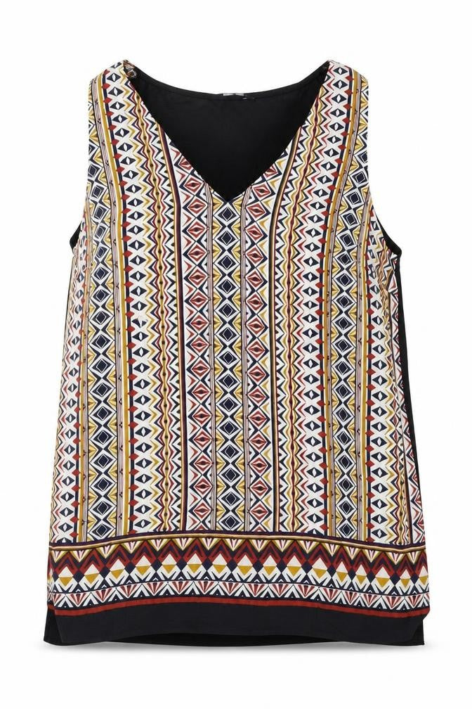 F&F Womens Multicoloured Geometric Viscose Basic Blouse Size 14 Round Neck