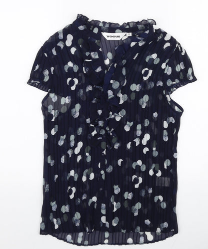 Preloved Vogue Womens Blue Polka Dot Polyester Basic Blouse Size 12 High Neck - Front