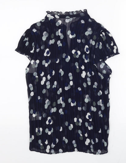 Preloved Vogue Womens Blue Polka Dot Polyester Basic Blouse Size 12 High Neck - Back
