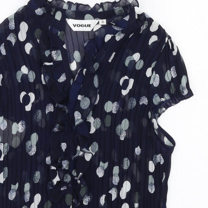 Preloved Vogue Womens Blue Polka Dot Polyester Basic Blouse Size 12 High Neck - Detail