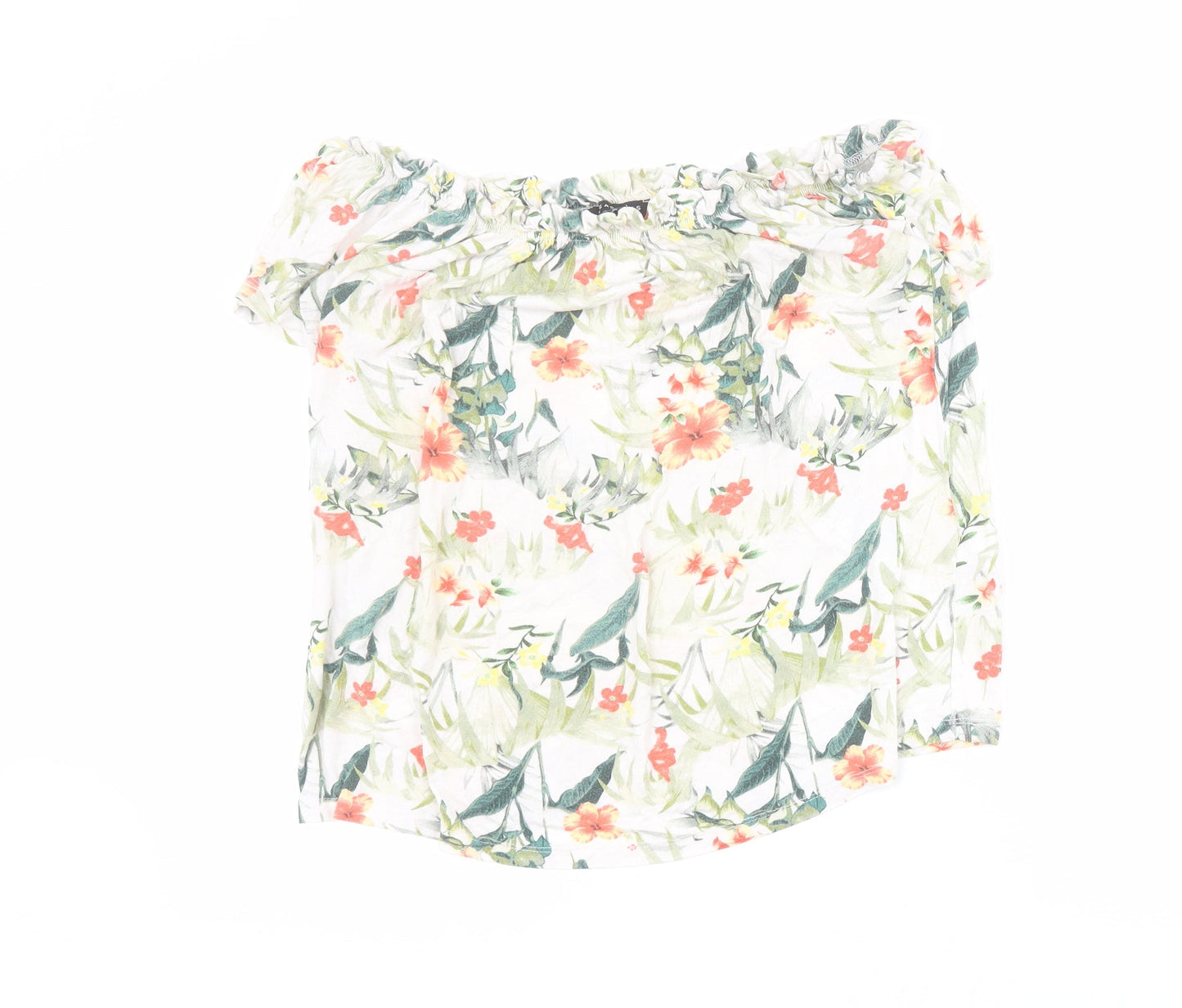 Peacocks Womens White Floral Viscose Basic T-Shirt Size 8 Off the Shoulder