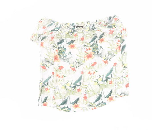 Peacocks Womens White Floral Viscose Basic T-Shirt Size 8 Off the Shoulder