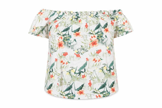 Peacocks Womens White Floral Viscose Basic T-Shirt Size 8 Off the Shoulder