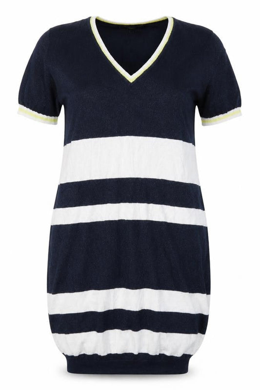 Next Womens Blue Striped Cotton Jumper Dress  Size 10  V-Neck Pullover