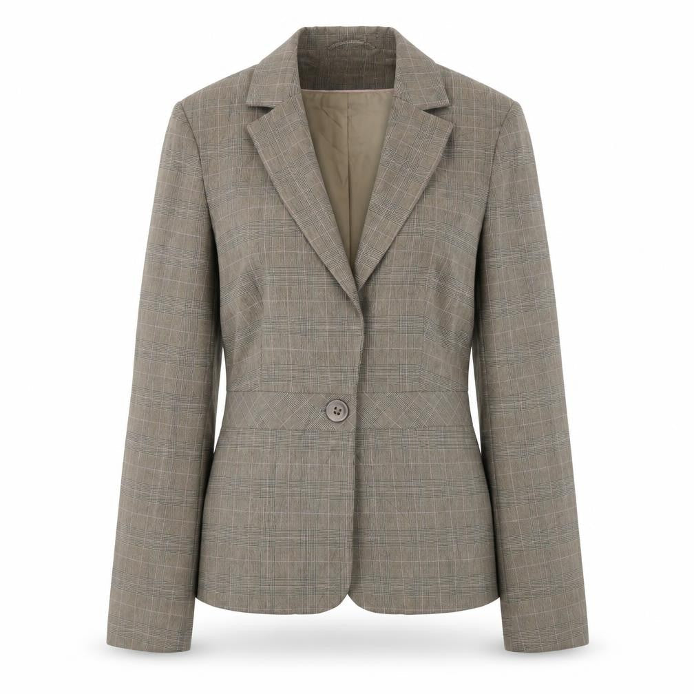 AMARANTO Womens Brown Plaid Polyester Jacket Blazer Size 12