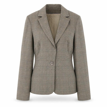 AMARANTO Womens Brown Plaid Polyester Jacket Blazer Size 12