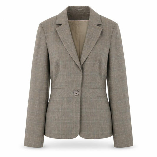 AMARANTO Womens Brown Plaid Polyester Jacket Blazer Size 12