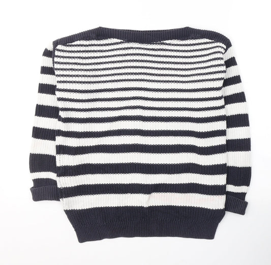 Marks and Spencer Womens White Boat Neck Striped Cotton Pullover Jumper Size M