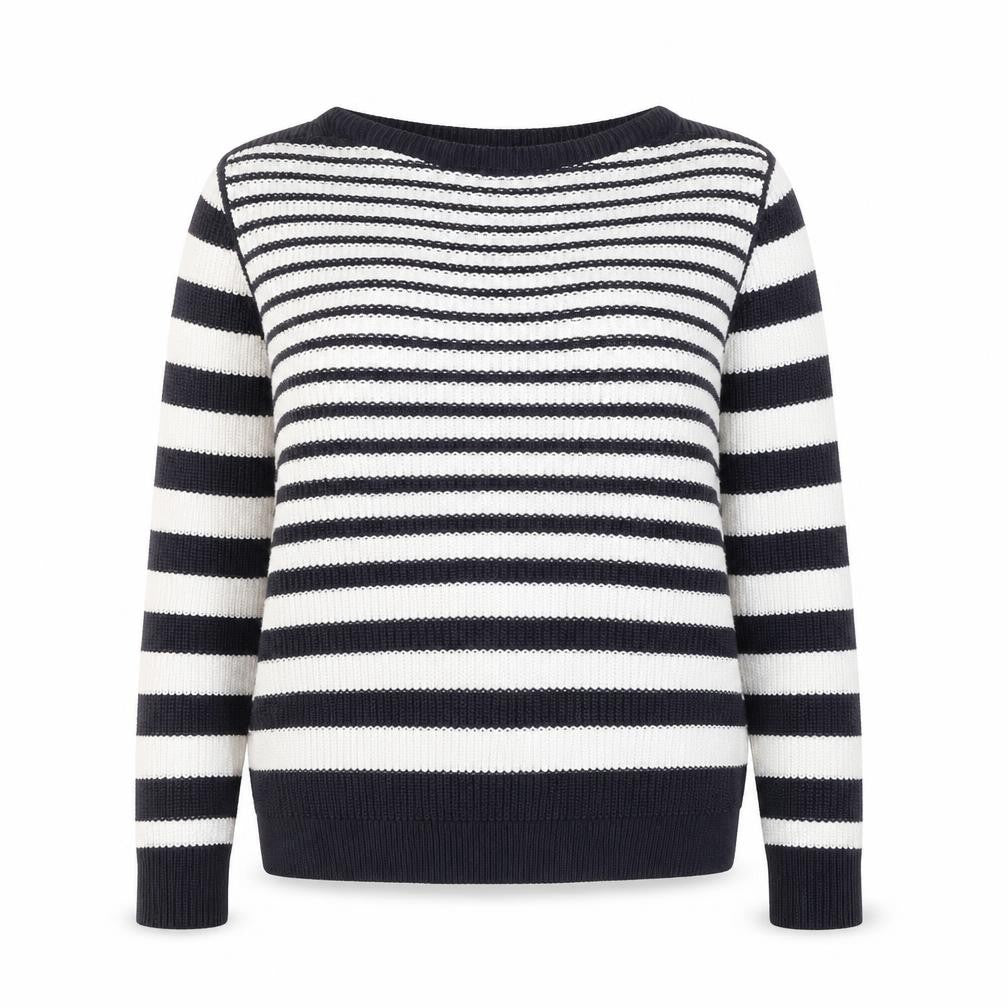 Marks & Spencer Womens White Boat Neck Striped Cotton Pullover Jumper Size M