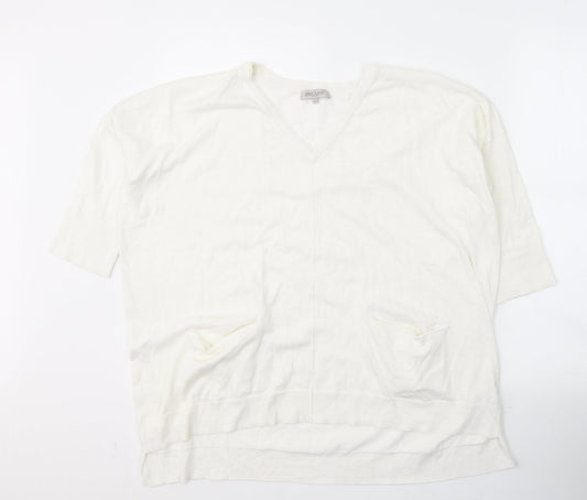 Great Plains Womens White Round Neck  Cotton Pullover Jumper Size M
