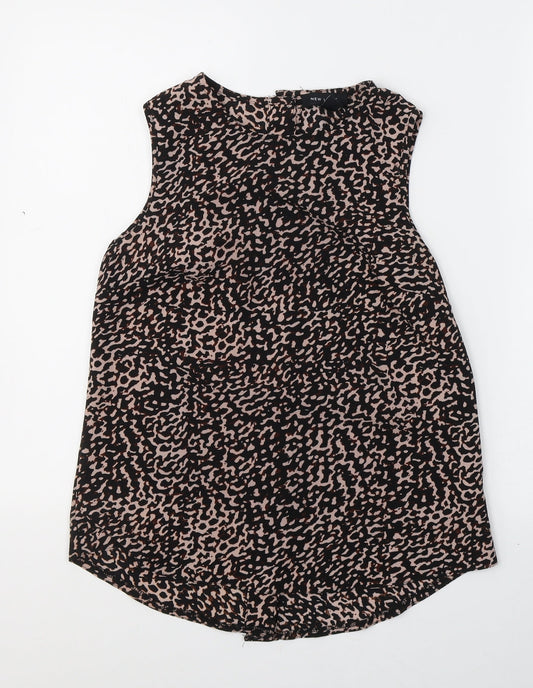 New Look Womens Black Animal Print Polyester Basic Blouse Size 10 Round Neck