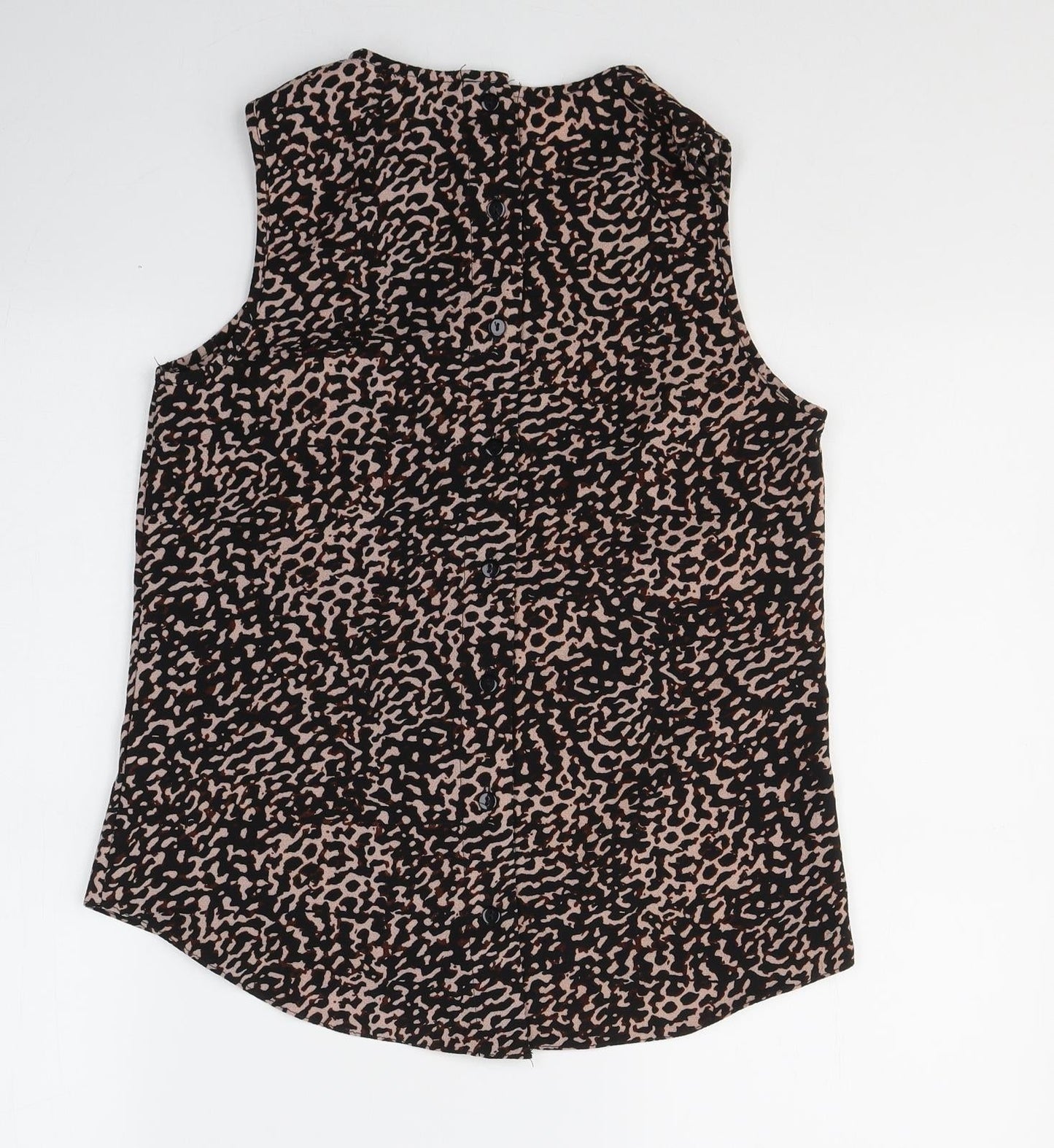 New Look Womens Black Animal Print Polyester Basic Blouse Size 10 Round Neck