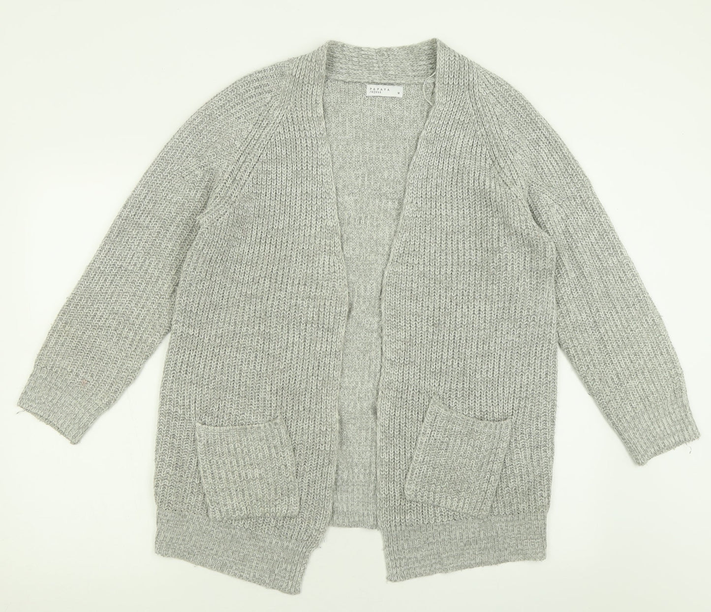 Papaya Womens Grey V-Neck  Acrylic Cardigan Jumper Size M