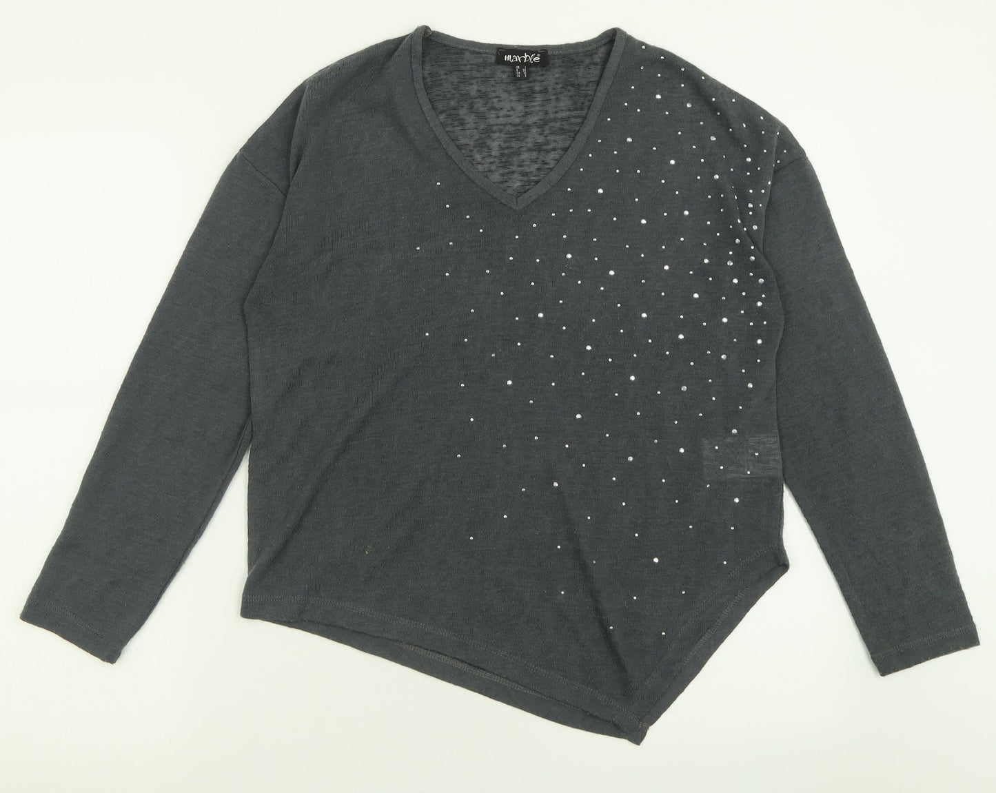 marble Womens Grey V-Neck  Polyester Pullover Jumper Size 10