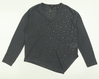 marble Womens Grey V-Neck  Polyester Pullover Jumper Size 10