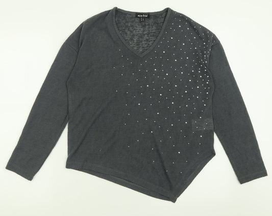 marble Womens Grey V-Neck  Polyester Pullover Jumper Size 10