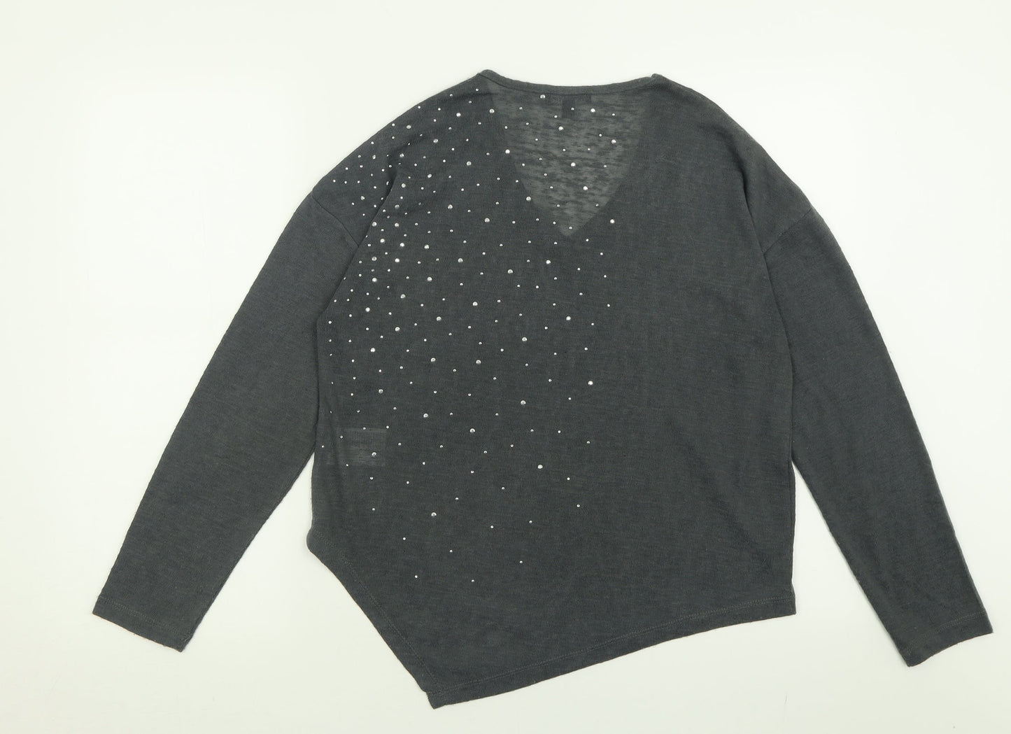 marble Womens Grey V-Neck  Polyester Pullover Jumper Size 10