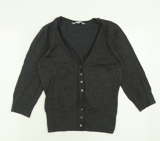 Red Herring Womens Grey V-Neck  Viscose Cardigan Jumper Size 10