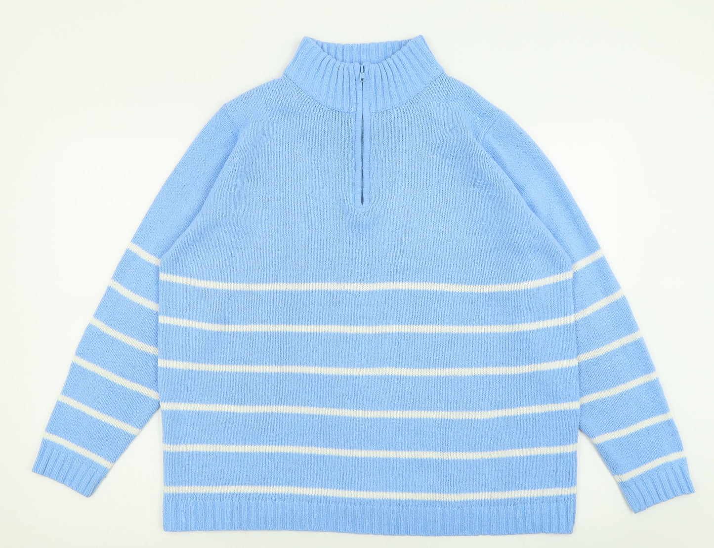 Berkertex Womens Blue High Neck Striped Acrylic Pullover Jumper Size 14